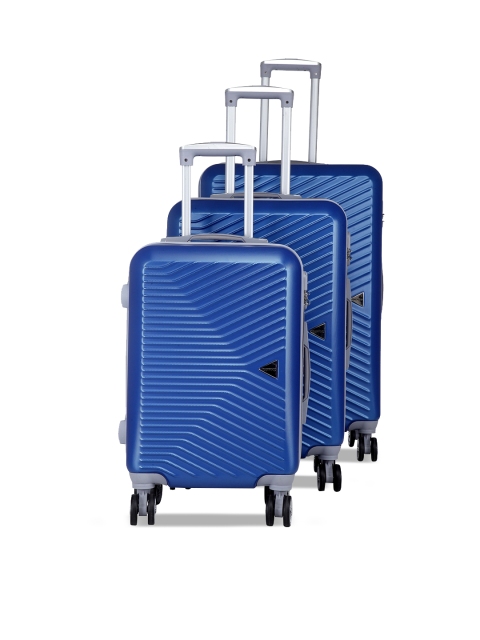

Teakwood Leathers Unisex Set Of 3 Blue Textured Hard-Sided Trolley Suitcases