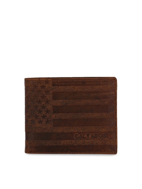 

Calvadoss Men Brown Textured Leather Two Fold Wallet