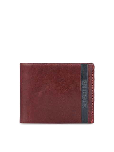 

Calvadoss Men Burgundy Solid Leather Two Fold Wallet