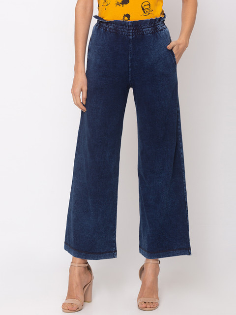 

TARAMA Women Blue Wide Leg High-Rise Clean Look Jeans