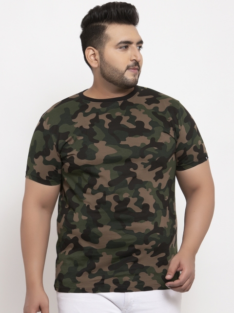 

Rodzen Men Olive Green Camouflage Printed Round Neck T-shirt