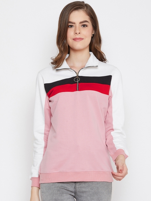 

Austin wood Women Pink & White Colourblocked Sweatshirt