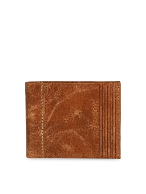 

Calvadoss Men Tan Brown Striped Premium Leather Two Fold Wallet