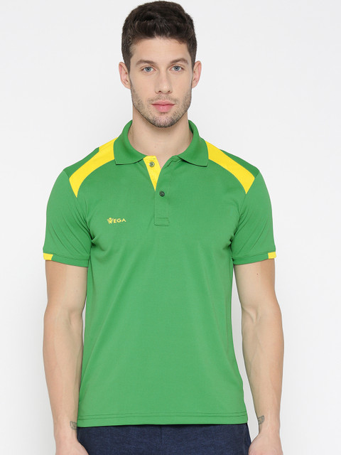

VEGA Men Green & Yellow Colourblocked Polo Collar T-shirt