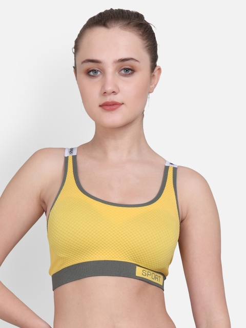 

Golden Girl Yellow Solid Non-Wired Lightly Padded Sports Bra
