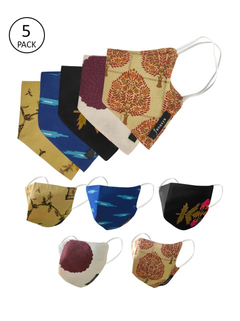 

Unisex Pack of 5 Pcs Multicoloured Reusable 2-Ply Protective Outdoor Masks, Multi