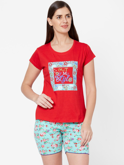 

Juliet Women Red & Blue Printed Night suit