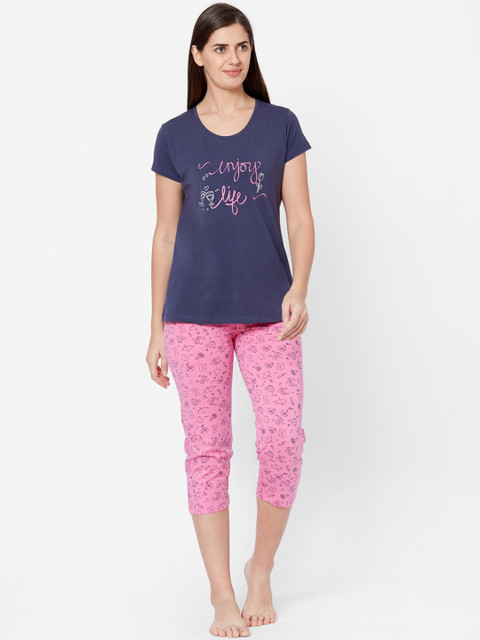 

Juliet Women Blue & Pink Printed Night suit