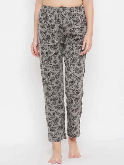 

Clovia Women Grey & Black Printed Mid-Rise Lounge Pants