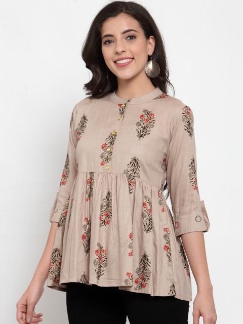 

Indibelle Women Taupe Printed A-Line Top