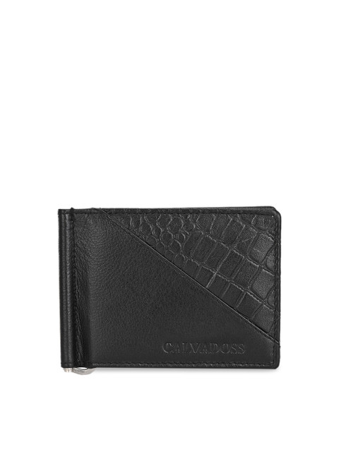 

Calvadoss Unisex Black Textured Leather Two Fold Wallet