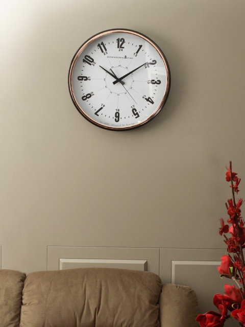 Living Essence White & Copper-Toned Round Solid Analogue Wall Clock