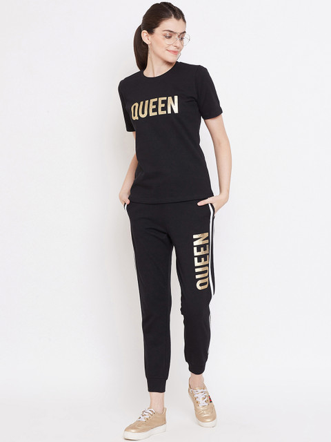 

Austin wood Women Black & Gold-Coloured Printed Tracksuit