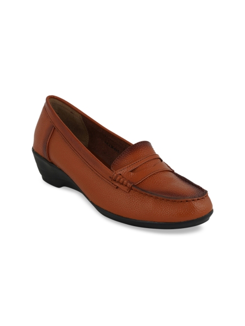 

pelle albero Women Tan Brown Solid Leather Heeled Penny Loafers