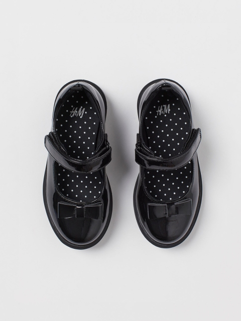 H&M Girls Black Solid Mary Jane Patent Ballerina Shoes