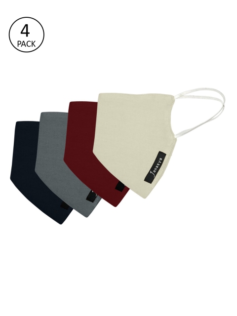 

Janasya Unisex 4 Pcs Solid 2-Ply Reusable Cloth Masks, Beige