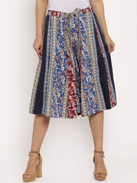 

Ayaany Women Blue & Maroon Flared Printed Culottes