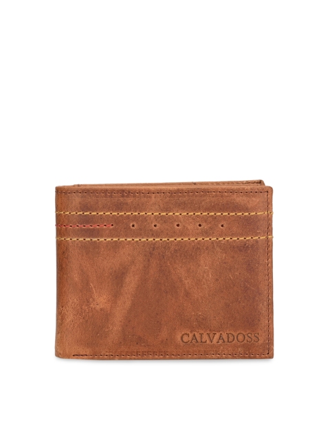 

Calvadoss Men Brown Solid Leather Two Fold Wallet