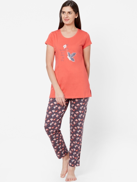 

Juliet Women Orange & Mauve Floral Printed Night suit