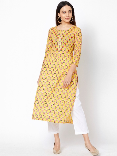 

FASHOR Women Yellow Printed Straight Kurta