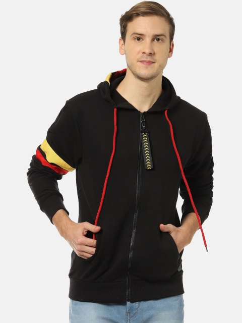 

Campus Sutra Men Black & Yellow Striped Hooded Sweatshirt