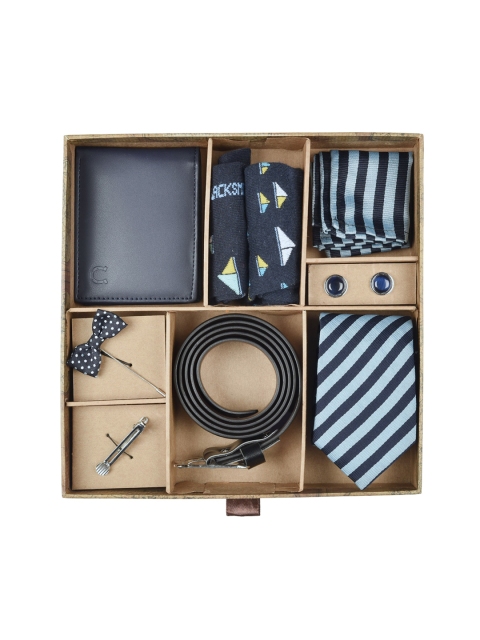 

Blacksmith Men Navy Blue & Silver-Toned Accessory Gift Set