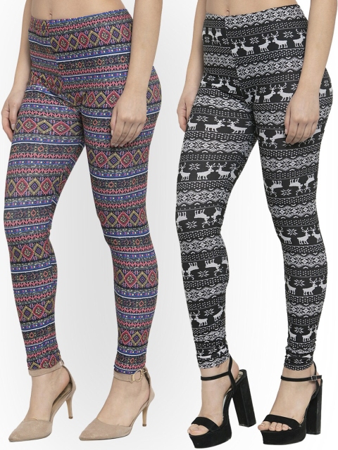 

KLOTTHE Women Pack Of 2 Printed Leggings, Black