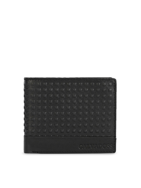 

Calvadoss Men Black Textured Two Fold Leather Wallet