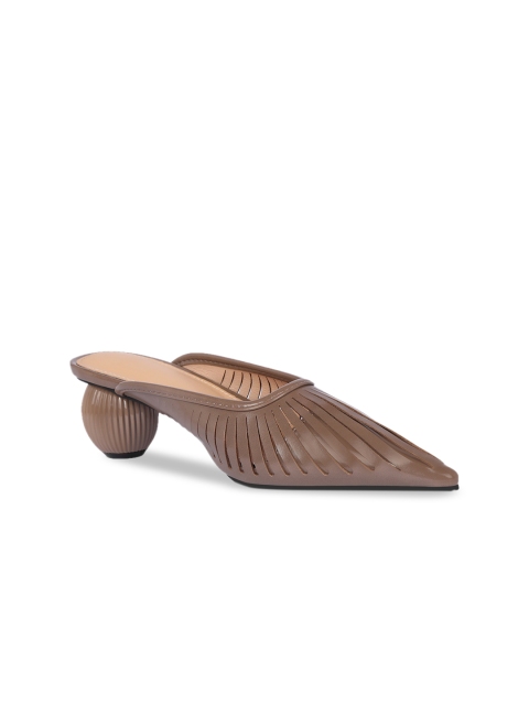 

Sole To Soul Women Taupe Solid Heeled Mules
