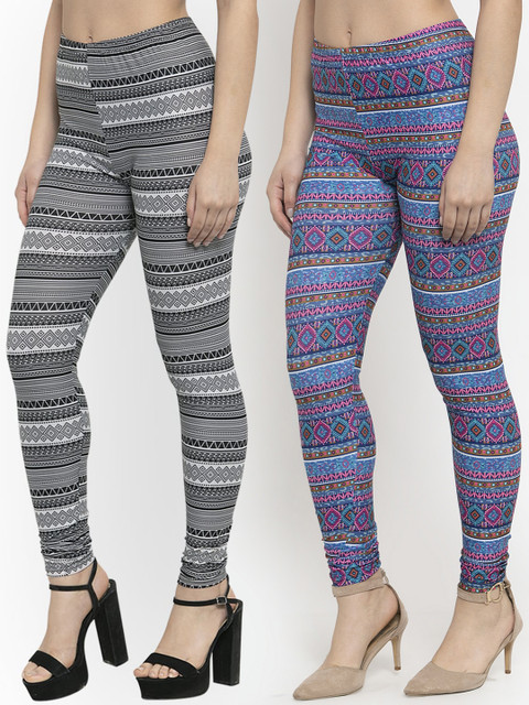 

KLOTTHE Women Pack Of 2 Printed Churidar-Length Leggings, Black