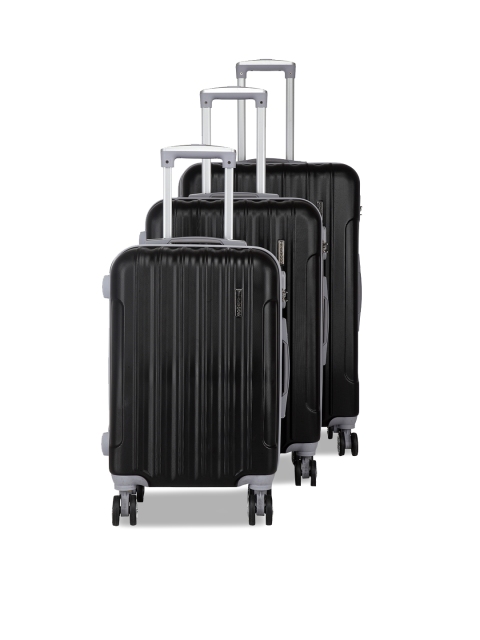 

Teakwood Leathers Unisex Set Of 3 Black Textured Hard-Sided Trolley Suitcases