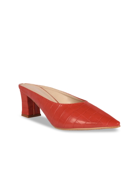 Sole To Soul Women Orange Animal Textured Heeled Mules