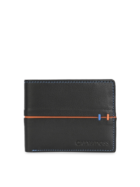 

Calvadoss Men Black Striped Two Fold Leather Wallet