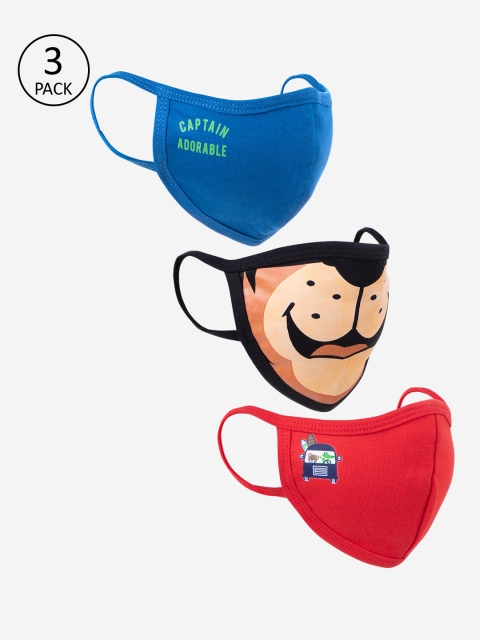

MAGIC TEES Kids 3 Pcs Printed 3-Ply Reusable Cloth Masks, Blue