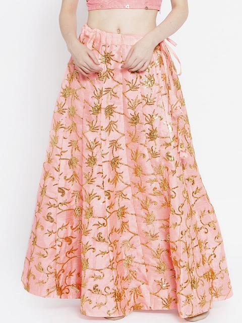 

studio rasa Women Pink & Gold-Coloured Embellished A-Line Maxi Kalidaar Skirt