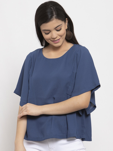 

LABEL REGALIA Women Navy Blue Solid Boxy Top
