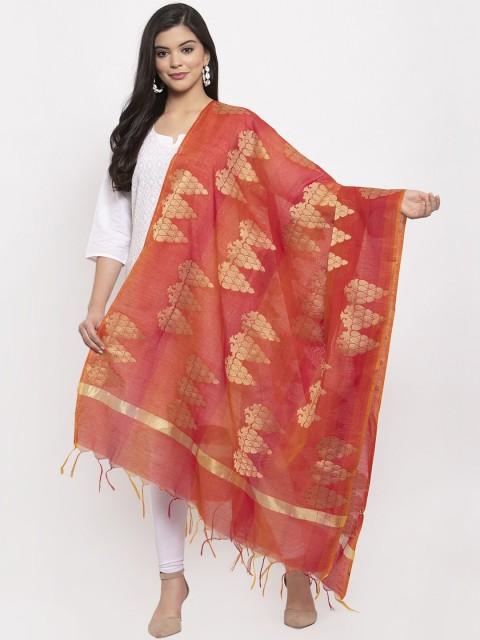 

LOOM LEGACY Women Red & Gold-Toned Woven Design Jacquard Dupatta