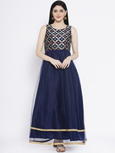 

studio rasa Women Navy Blue & Gold-Coloured Woven Design Anarkali Kurta