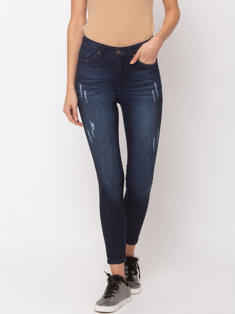

TARAMA Women Blue Skinny Fit High-Rise Low Distress Stretchable Jeans