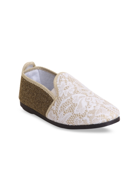 

SCENTRA Women Gold-Toned & White Loafers