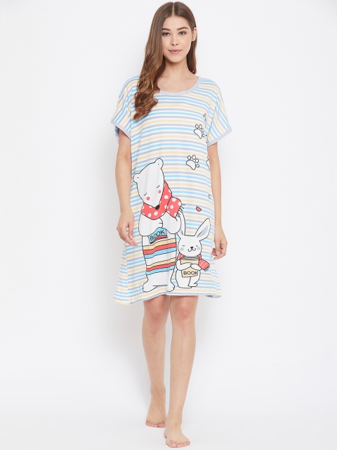 Camey Women Blue & Yellow Printed Sleep Shirt
