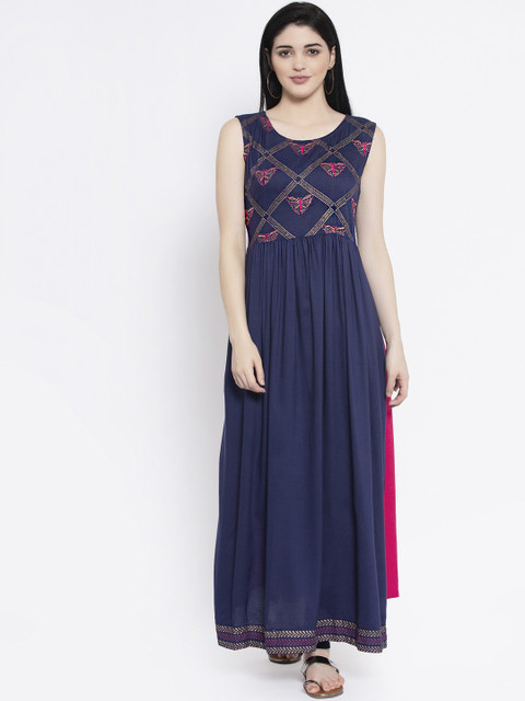 

studio rasa Women Navy Blue Embroidered Anarkali Kurta