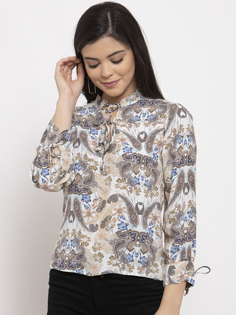 

LABEL REGALIA Women Brown & White Printed Top