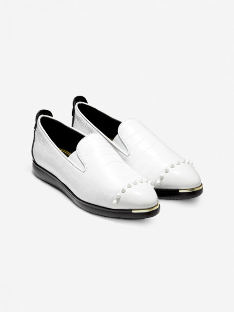 

Cole Haan Women White & Black Embellished Lightweight Leather Loafers