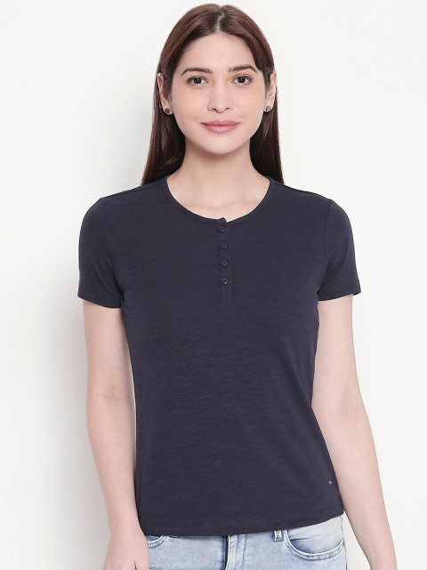 

SPYKAR Women Navy Blue Solid Round Neck T-shirt