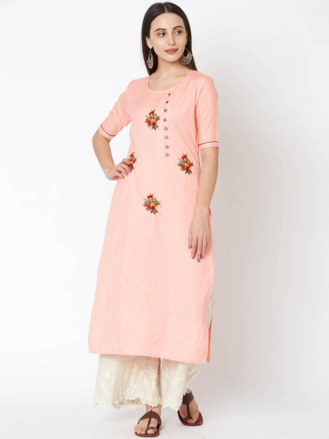 

FASHOR Women Peach Embroidered Straight Kurta