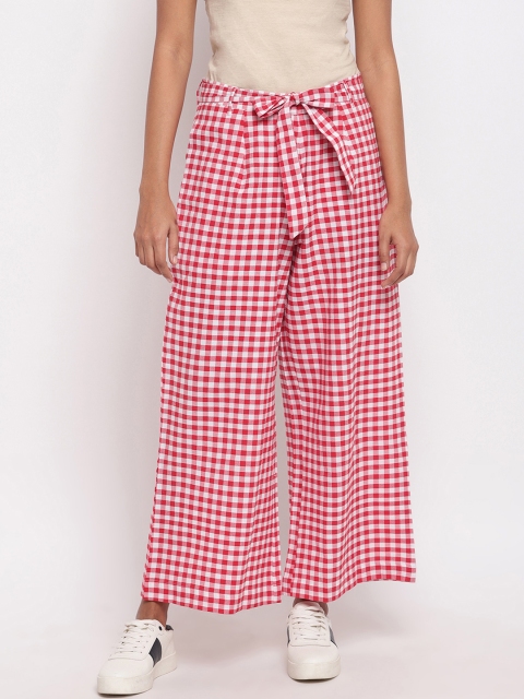 

FABNEST Women Red & White Relaxed Straight Leg Regular Fit Checked Culottes