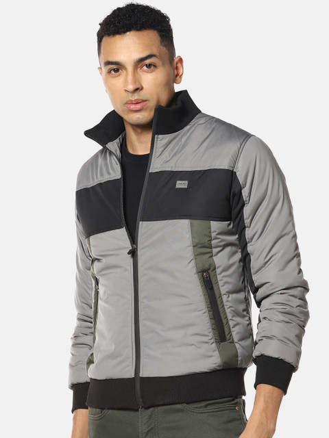 

Campus Sutra Men Grey Colourblocked Windcheater Puffer Jacket