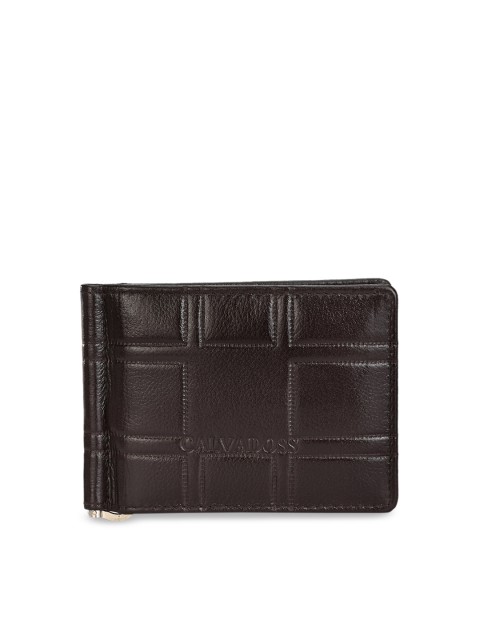 

Calvadoss Unisex Brown Checked Leather Money Clip