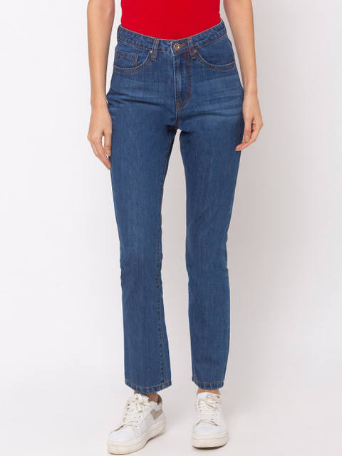 

TARAMA Women Blue Straight Fit High-Rise Clean Look Jeans